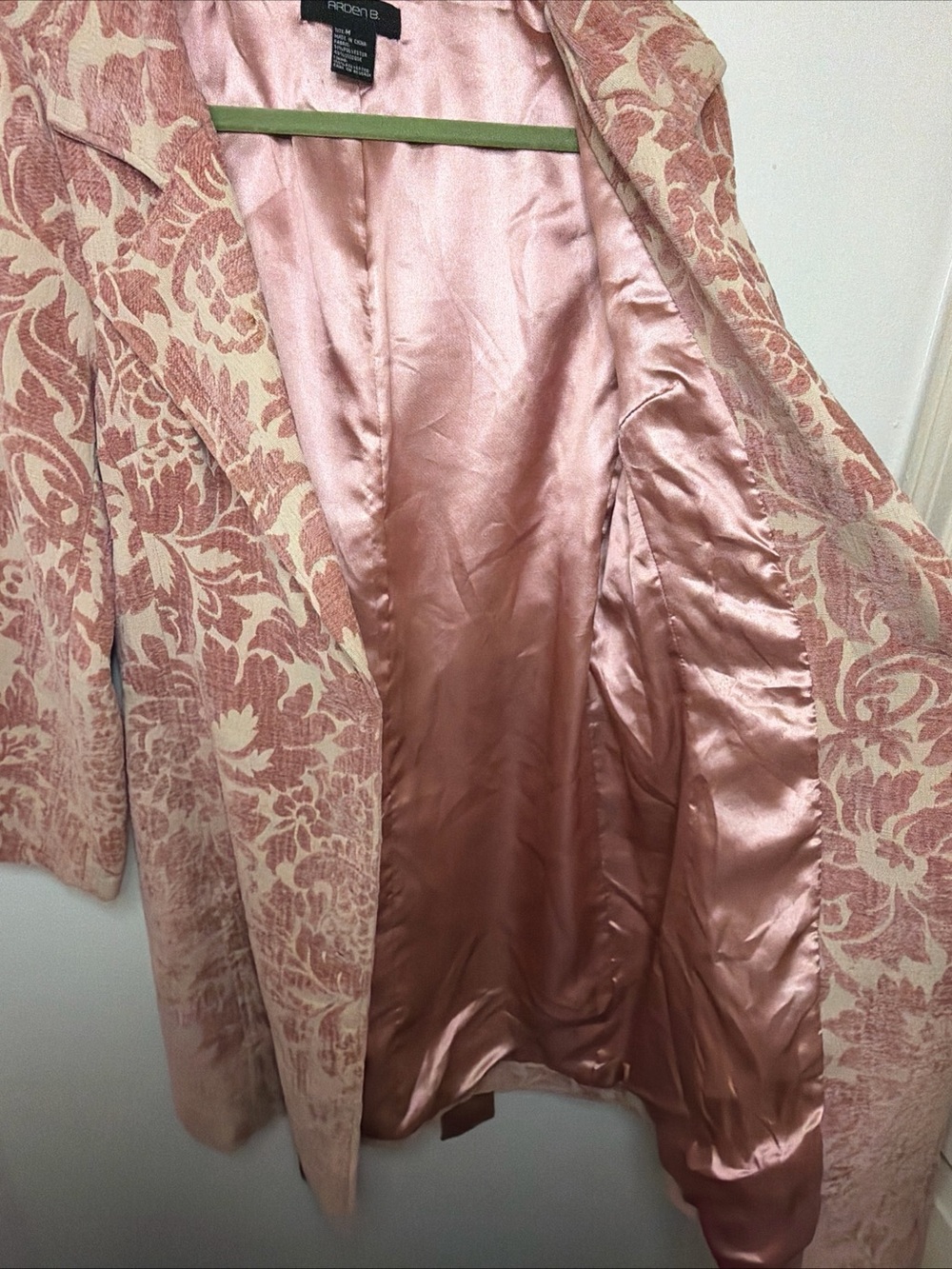Y2K Arden B. blush pink floral brocade tapestry trench coat size medium - Picture 11 of 12
